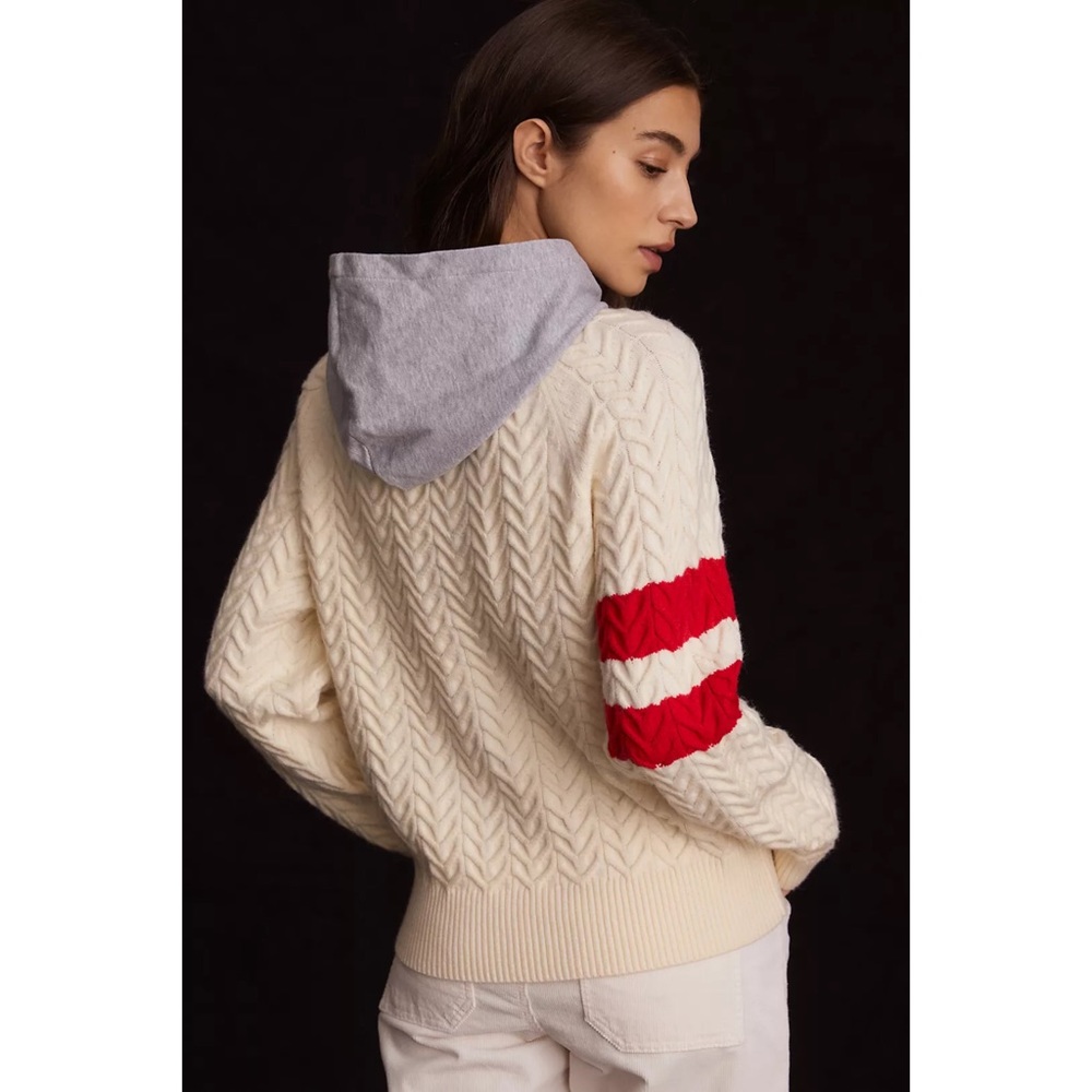 Anthropologie Central Park West Striped Cable-Knit Sweater Hoodie NWT Size Large - Picture 6 of 8